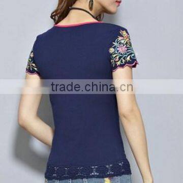 Summer Wear New National Style Embroidery Women's Short Sleeve of Women Tshirts photo-4