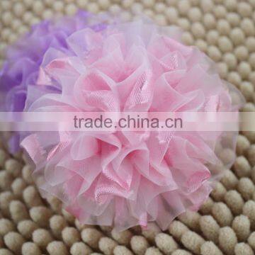 Sweet pom pom organza flowers,vivid fabric flowers for hair