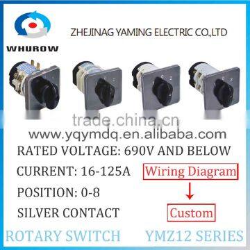 Cam Switch YMZ12 Series White Black Changeover Combination Rotary Switch 0-8 Positions 16-125A Ui 690V Sliver Point Contacts photo-2