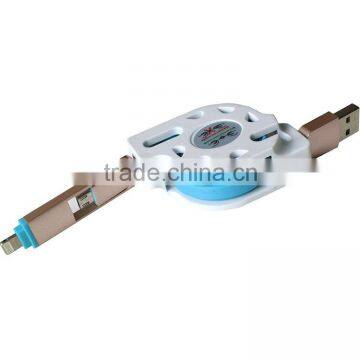 2 IN 1 Retractable USB Cable For IPhone5/6 /Samsung Galaxy Android Phone