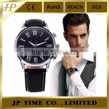 Luxury Black Roma Face Black Leather Water Men's Dress Watch roma