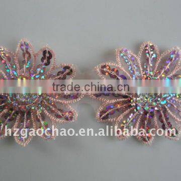 Hand trimming laser sequin flower organza embroidery lace