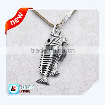 leather metal jewelry stainless steel jesus lucky fish pendant necklace for Men