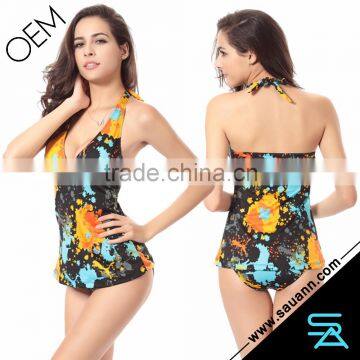 Womens Plus size Swimsuit Swimming Scrawl Printed Tankini Swimwear