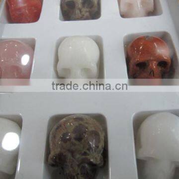 Mixed color semi precious stone skull carving gift box-semi precious stone animal carving products for gifts and home decoration