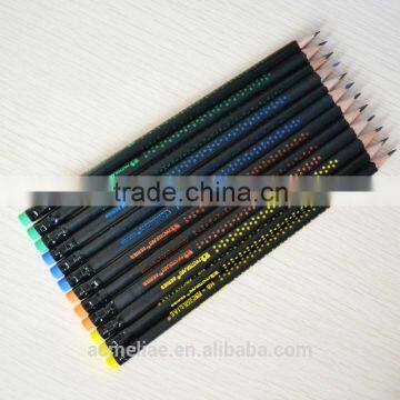 Standard size triangular shape matt black coating body graphite HB pencil sharpened with eraser