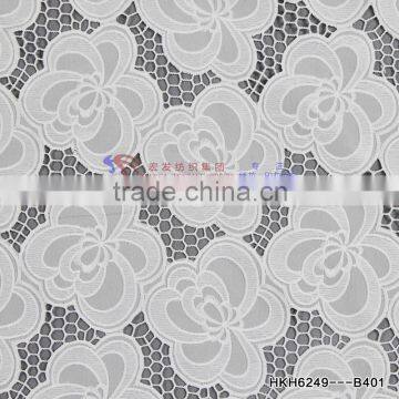 New style Laser Embroidery Chiffon Fabric white 125cm floral water soluble embroidered cotton fabric lace for Red Carpet dress