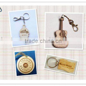 wooden keychain, clothing tag