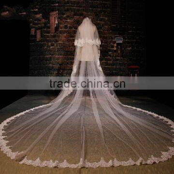 BV1002 New Arrival Elegant Ivory Veil Of Bride Lace Purfle One Layer 2015 Wedding Long Veils Quality Choice photo-4