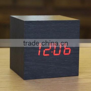 Hot sale digital table cube LED wood & wooden clock with USB