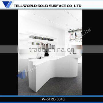 reception desk with back wall made by white artificial stone