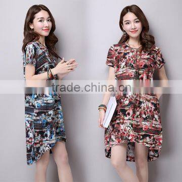 JPSKIRT1605964 Latest Fashion Ladies Round Neck Floral Printing Retro Dress