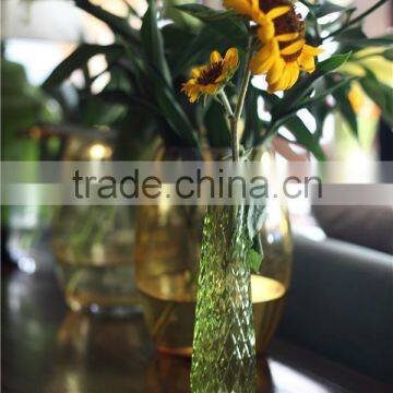 wholesale fancy thin colorful clear glass bottle vase for home and garden decoration