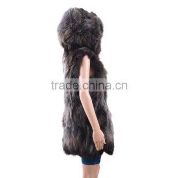 Street faashion long fur vest/raccoon fur vest with hoodie/women vest KZ160066                        
                                                Quality Choice