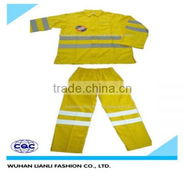 yellow breathable 100% cotton sepatated coveralls with reflective safety tapes