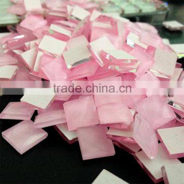 100%Good quality pink opal color square shape 10mm fancy stone.new arrival cheap glass stone for fashion woman bag