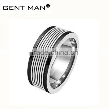 Fashion black stripe CNC cutting titanium ring 316L stainless steel jewelry ring men