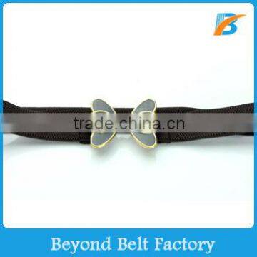 Ladies Fashion Black Stretch Elastic Belt with Butterfly Interlocking