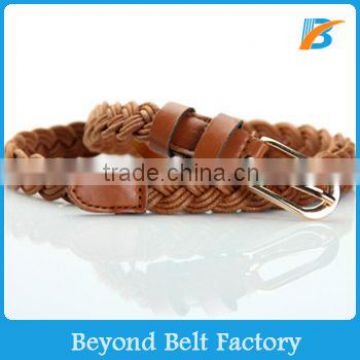 Ladies Skinny Knitted Wax Rope Belt with PU leather Tip