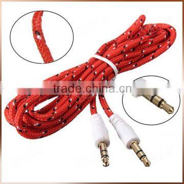 Multi Color 3.5mm 4-pole Jack Male to Male Stereo Fabric Braided Audio Aux Cable Cord for IPod iphone Headphone