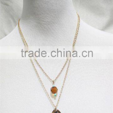 Newest Double Layered Elegant Smoked Topaz Glass w/ Brown Bead & Turquoise Seedbead Pendant Necklace 2016 Fashion Wholesale