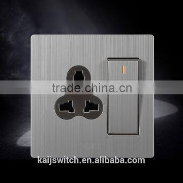 High quality 13A stainless steel multi functional switched socket with neon