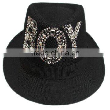 Cheap fedora hat wholesale with crystal logo