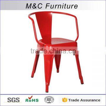 Red simple design steel dinning chair with armrests