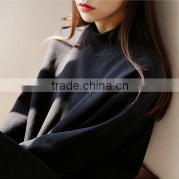 2016 wholesale black long sweatshirt for women 60% cotton 40% polyester sweatshirt