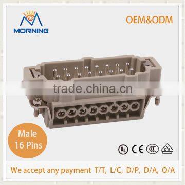 HE-016-M, Industrial Copper Alloy Material Industrial 16 Pins male and female electrical connector, Male Screw Terminal