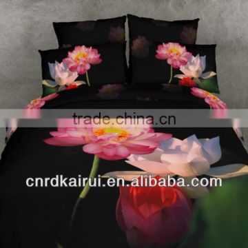 pretty 3D flowers with dark background colors printed bedding set