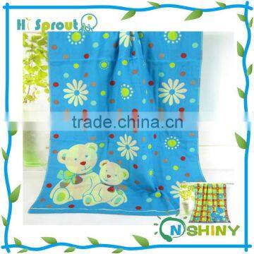 New Design Blue Bear Muslin Blanket for Babies