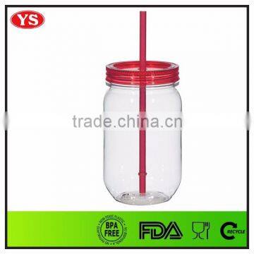 PS plastic type 720 ml jar mason with straw and flat lid