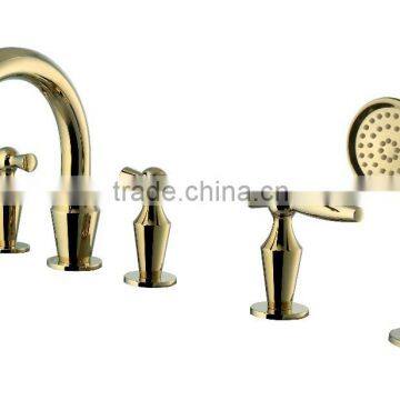 5-Hole Golden Dolphin Antique Brass Bathtub Faucet