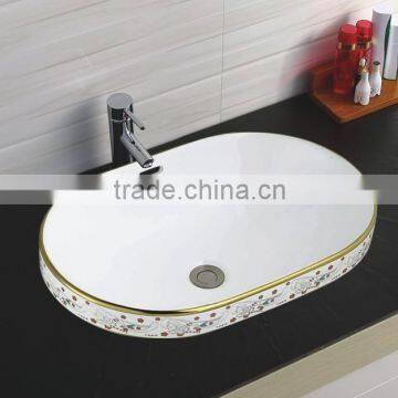 Artistic Flower Painted Stylish Hand Wash Oval Shaped Wash Basin photo-2