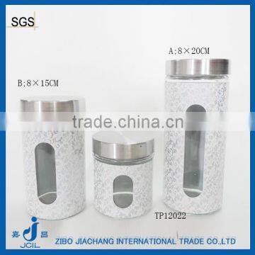 3pcs/set glass canister set with decal printing