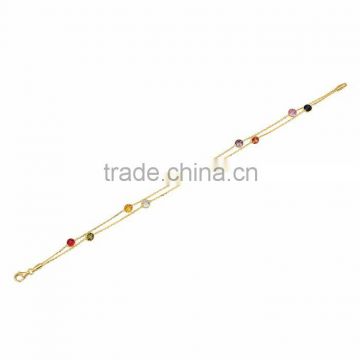 14K Solid Gold 2 Layer Rose Cut Color Zircon Light Bracelet