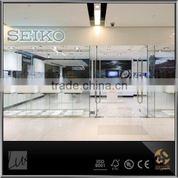 Customized size white glossy glass watch counter display showcase