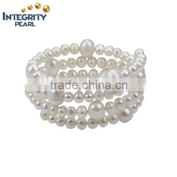 white fashion triple rows freshwater pearl bangles designer pearl bracelet