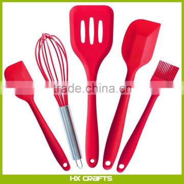 5 Piece Dishwasher Safe Silicone Kitchen Baking Utensil Set - Spatula, Spoon, Basting Brush, Egg Whisk, and Slotted Turner