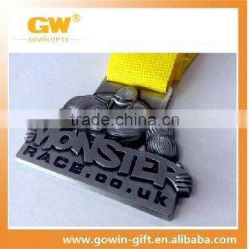 Runner race finisher medal with printed ribbon