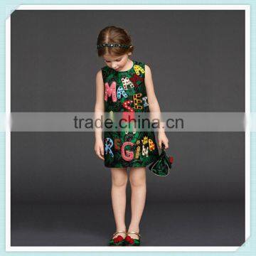 Girls top fashion latest design fashion children dress with applique letter