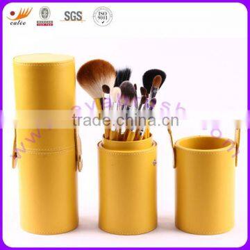 Professional Makeup Brush Set with Elegant Yellow & Convenient Cylinder Bag