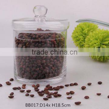 Large High Clear Blown Glass Canister With Glass Lid