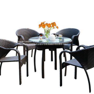 Hot Sale Dining Arm Chair And Table Rattan Wicker Aluminum Frame Tempered Glass Outdoor