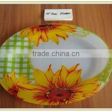 tempered oval glass plate with decal