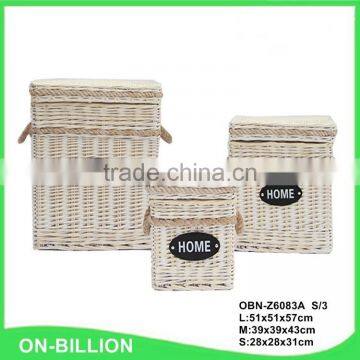 Home use large white color wicker basket with rope handles