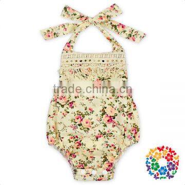 Wholesale Cotton Bubble Romper Summer Beach Floral Halter Ruffle Kids Boutique Bubble Rompers photo-4