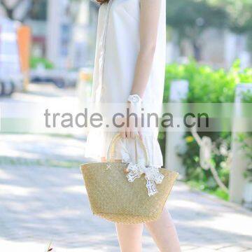 Women Straw Bag/ Seagrass Shopping Bag/beach Tote Bag With White Ribbon photo-3