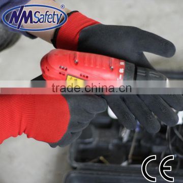 NMSAFETY 13 gauge nylon and nappy acrylic liner work gloves latex rubber dipped gloves winter